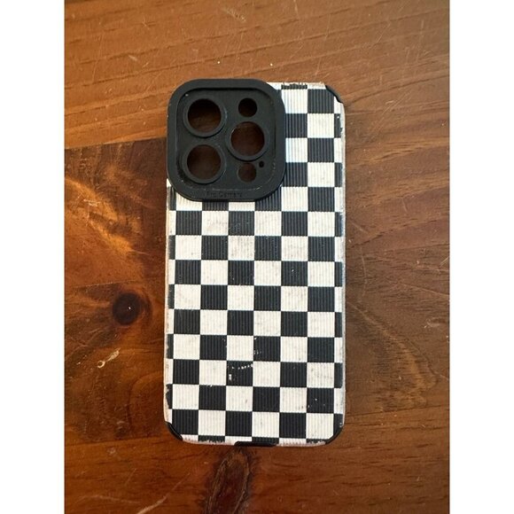 Black and White Checkered iPhone 14 Pro Case - Picture 1 of 9
